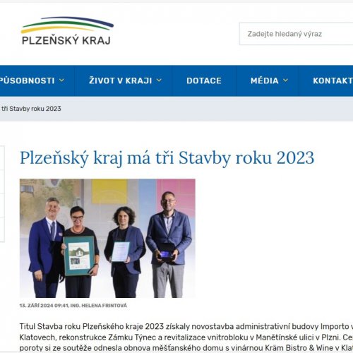 Psali o nás: Stavba roku Plzeňského kraje na krajských webových stránkách