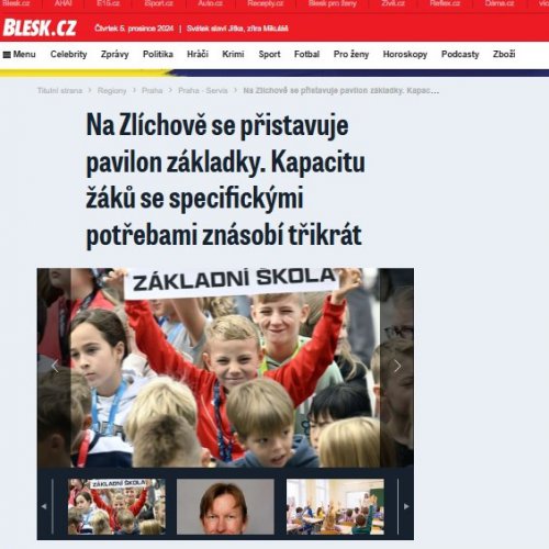 Psali o nás: Nový pavilon ZŠ na Zlíchově v Blesk.cz