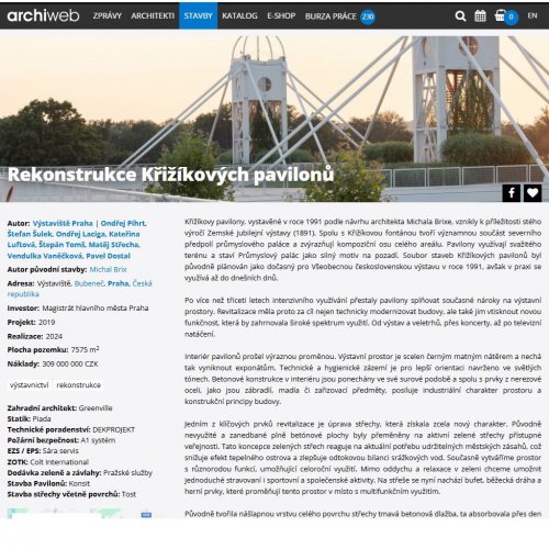 Psali o nás: Křižíkovy pavilony na archiweb.cz