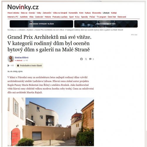 Psali o nás: Ocenění BD Malá Strana v GPA na Novinky.cz