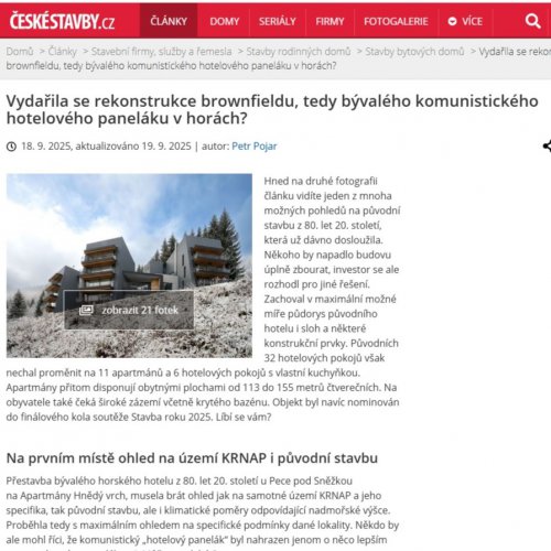 Psali o nás: Apartmány Hnědý vrch na webu Českéstavby.cz