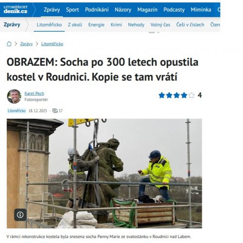 Fotoreportáž ze snesení sochy z roudnického kostela